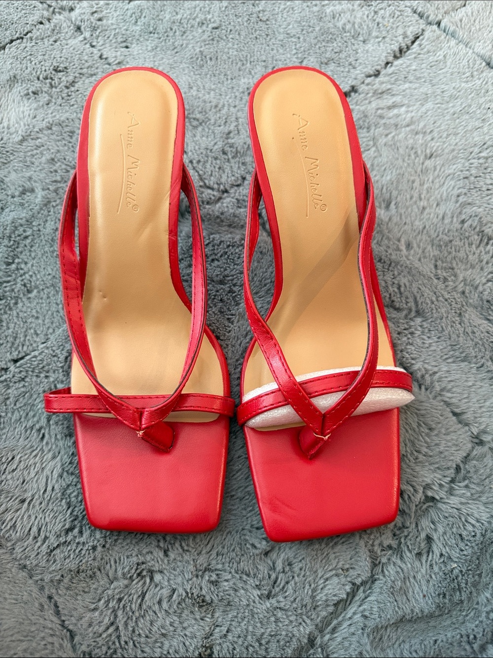 Anne Michelle Red Square-Toe Thong Slide Sandals